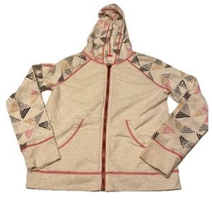 Toms Girls XL Cream Long Sleeve Hooded Zip Up Jacket - Multicolor Aztec Print